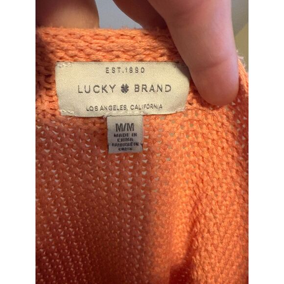 Lucky Brand Knit V-Neck Coral Long Sleeve Sweater Medium Bright Cozy Fun - Picture 3 of 4